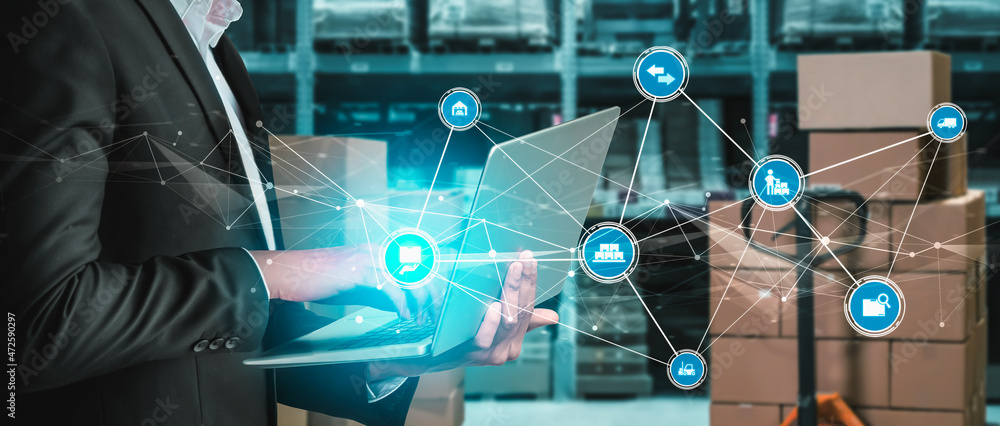 Poster smart warehouse management system with innovative internet of things technology to identify package 
