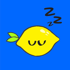 A Cute Hand Drawn Sleepy Lemon - Amazing cute minimalist vector sleeping lemon fruit character suitable for sticker, fall, children book, decoration, animation, design asset and illustration