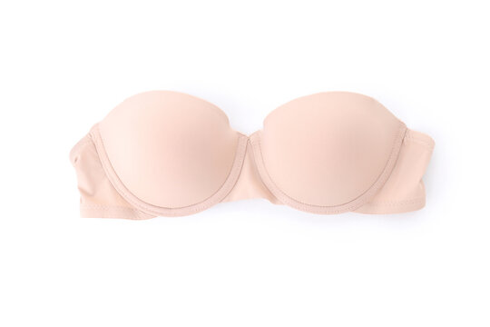 Beautiful bra isolated on white background, top view