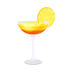 Glass of alcoholic cocktail with slice of orange vector illustration