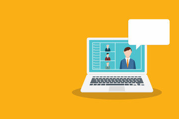 Group of colleagues connecting together, learning or meeting online with teleconference, video conference remote working on laptop computer, work from home.