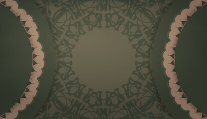 Green color banner template with abstract brown ornament and place for logo or text