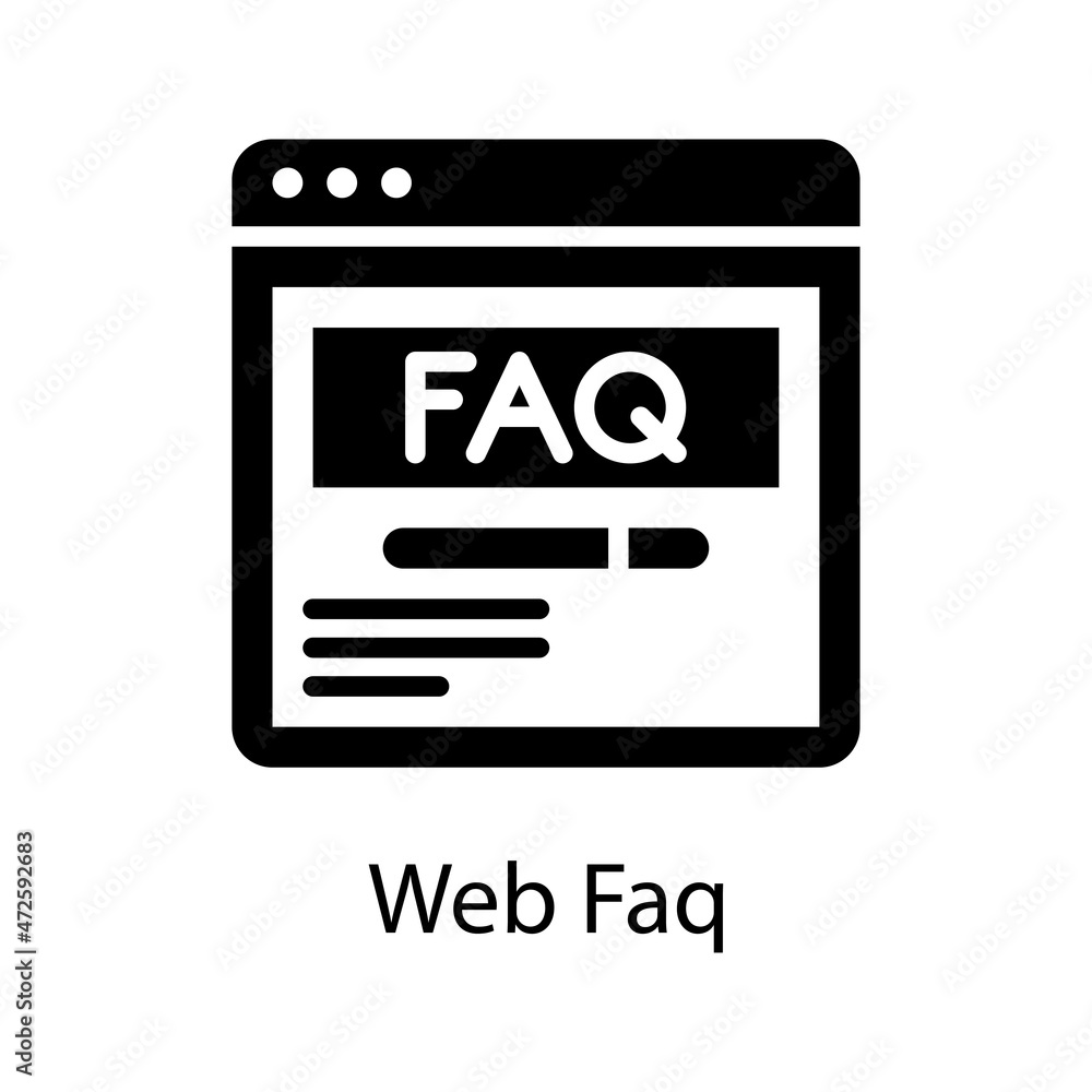 Poster web faq vector solid icon design illustration. web and mobile application symbol on white background