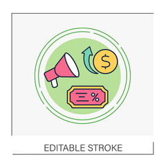  Promotions concept line icon. Announcement of discounts. Coupons. Loyalty program. Financial literacy. Vector isolated conception metaphor illustration