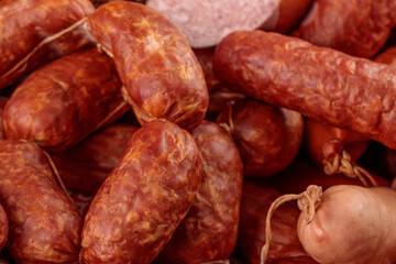 Smoked pork sausages made from minced meat