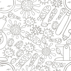 Monochrome medical seamless pattern. Coloring pages, black and white