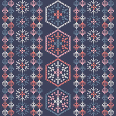 Christmas cross-stitch. Snowflakes. Seamless pattern. Holiday fabric. Vector illustration for web design or print. - 472594806