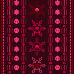 Christmas cross-stitch. Snowflakes. Seamless pattern. Holiday fabric. Vector illustration for web design or print. - 472594809