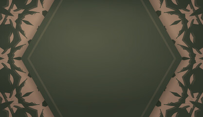 Green color banner template with greek brown pattern for logo or text design