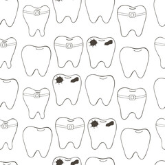 Monochrome medical seamless pattern. Coloring pages, black and white