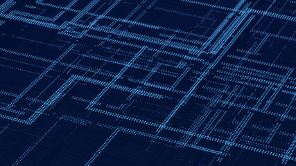 Abstract matrix. Computer code. Dark background of many dots. Big data and cybersecurity. 3d rendering