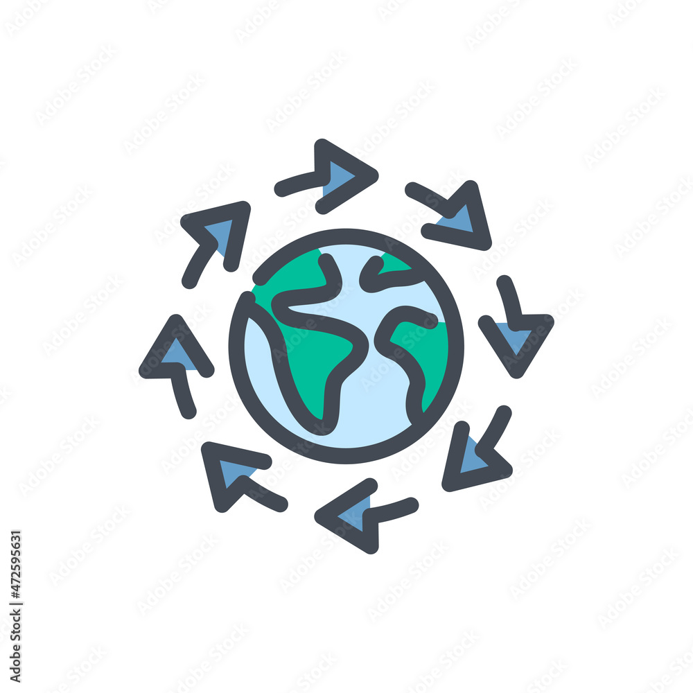 Aufkleber planet earth with arrows around color line icon. around the world vector outline colorful sign.