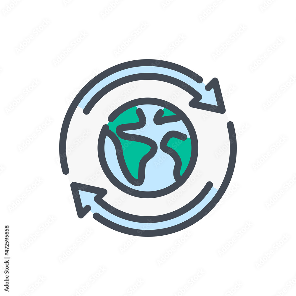 Poster planet earth with rotating arrows color line icon. globe and planet rotation vector outline colorful