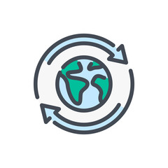 Planet Earth with rotating arrows color line icon. Globe and planet rotation vector outline colorful sign.