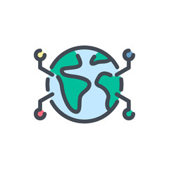 Planet Earth with information pin color line icon. Globe connection vector outline colorful sign.