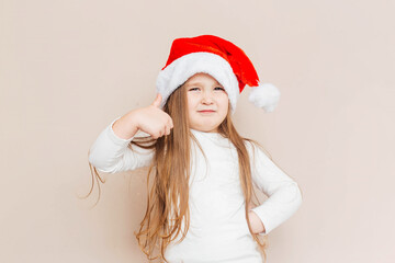 girl, child, christmas, santa hat, santa claus, holiday, tradition, funny, cap, childhood, beautiful, beauty, caucasian, celebration, banner, background, cheerful, adorable, claus, cute, december, dec