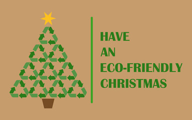 Naklejka premium Recycle your Christmas Three.Eco-friendly Christmas.Green Christmas.Chrismas three with recycle symbols.Recycling.Banner,greeeting card.