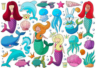 Set of illustrations on the marine theme