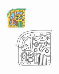 Coloring book of flat art nouveau house. House with unusual windows. Coloring book for school children with easy educational game level. EPS 10