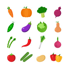 Vegetables vector collection logo icon set Healthy nutrition organic garden plants carrot Beet Root Pumpkin Broccoli Green Peas Eggplant Butternut Cabbage asparagus chilli Leeks Onion Tomato