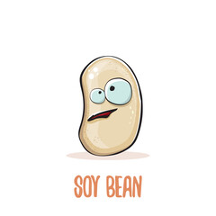 vector funny cartoon cute soybean character isolated on white background. Japan Kawaii soy food funky character. Soybean cartoon illustration