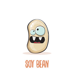 vector funny cartoon cute soybean character isolated on white background. Japan Kawaii soy food funky character. Soybean cartoon illustration