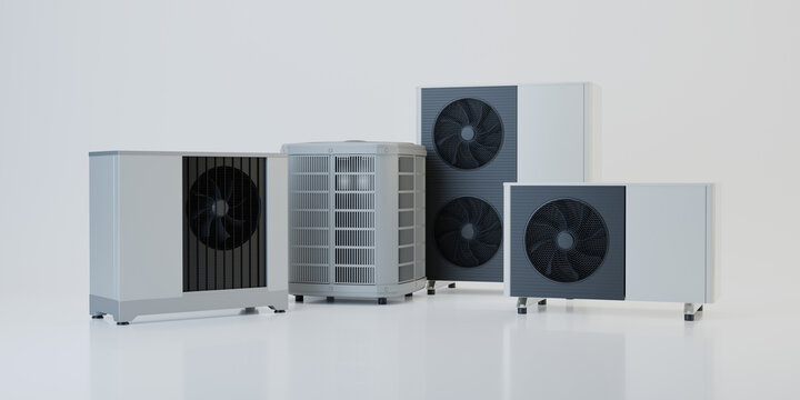 Air heat pump collection, 3d illustration