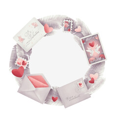 Valentines day wreath made with lovely cartoon style illustrations