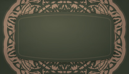 Green color banner template with mandala brown pattern for design under your text
