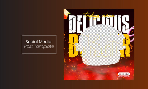 Burger menu restaurant promotion social media banner template, Restaurant Burger Social Media Post Design,Fast food restaurant business marketing social media post or web banner template design ai