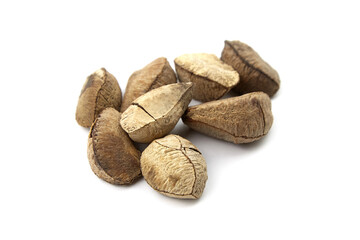 Brazil nuts or Bertholletia excelsa seeds isolated on white