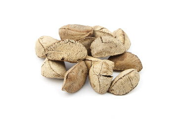 Brazil nuts or Bertholletia excelsa seeds isolated on white