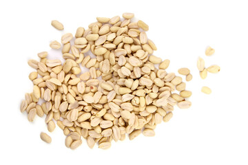 Raw blanched peanuts isolated on white