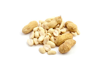 Roasted peanuts in shell isolated on white