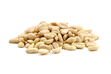 Raw blanched peanuts isolated on white