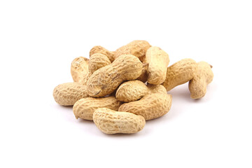 Roasted peanuts in shell isolated on white