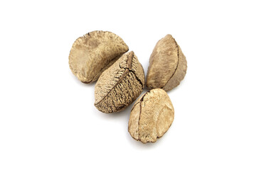 Brazil nuts or Bertholletia excelsa seeds isolated on white