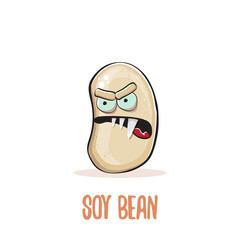 vector funny cartoon cute soybean character isolated on white background. Japan Kawaii soy food funky character. Soybean cartoon illustration