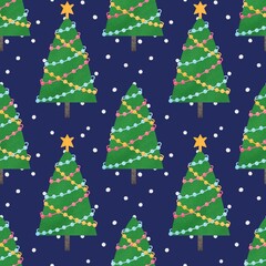 Doodle green cute Christmas tree for fabrics and gifts