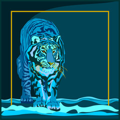 Water Tiger animal 2022 year, front view standing and looking