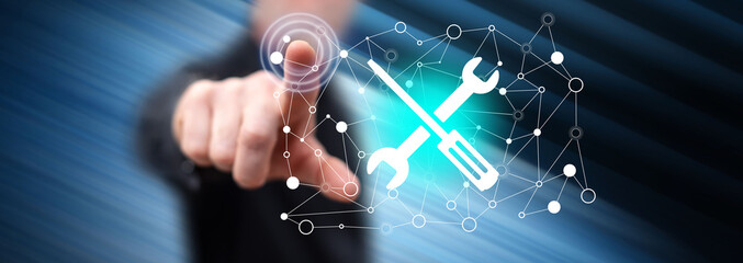 Man touching a maintenance system concept