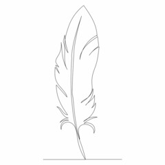 bird feather drawing by one continuous line, sketch, vector