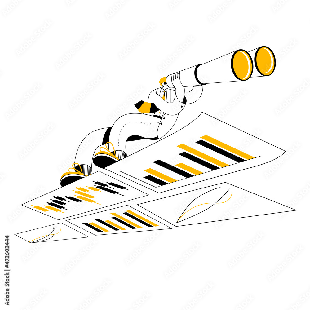 Aufkleber a man in a business suit with binoculars surfs the necessary analytical information. the concept of 