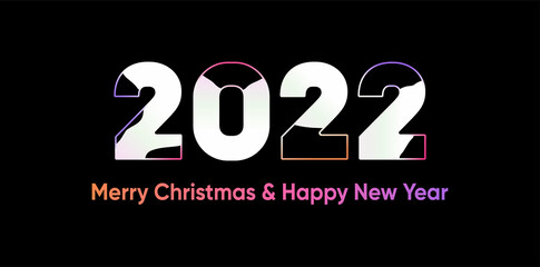 Happy New Year 2022 text design. for Brochure design template, card, banner. Vector illustration. Isolated on black background.