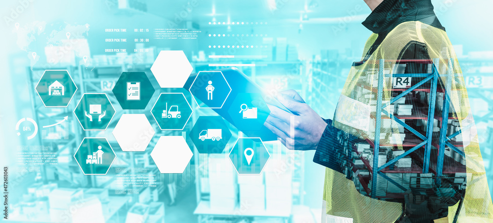 Poster smart warehouse management system with innovative internet of things technology to identify package 