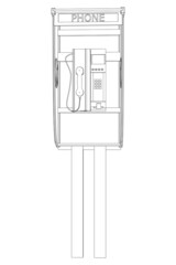 Outline of a street phone boot from black lines isolated on a white background. Front view. Vector illustration