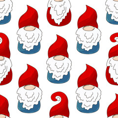 Christmas pattern with scandinavian gnomes in hand draw style