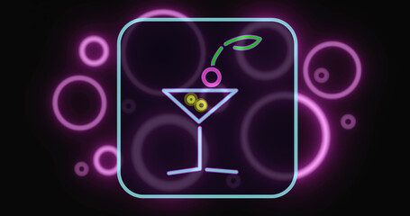 Image of drink icon over pink circles