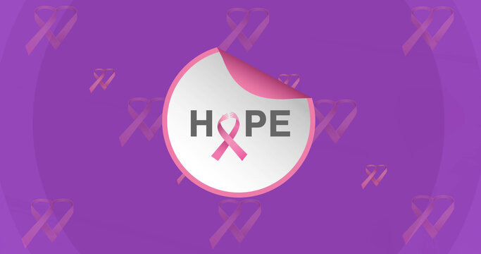 Image of breast cancer awareness text over pink breast cancer ribbons