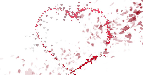 Fototapeta na wymiar Image of pink hearts moving on white background